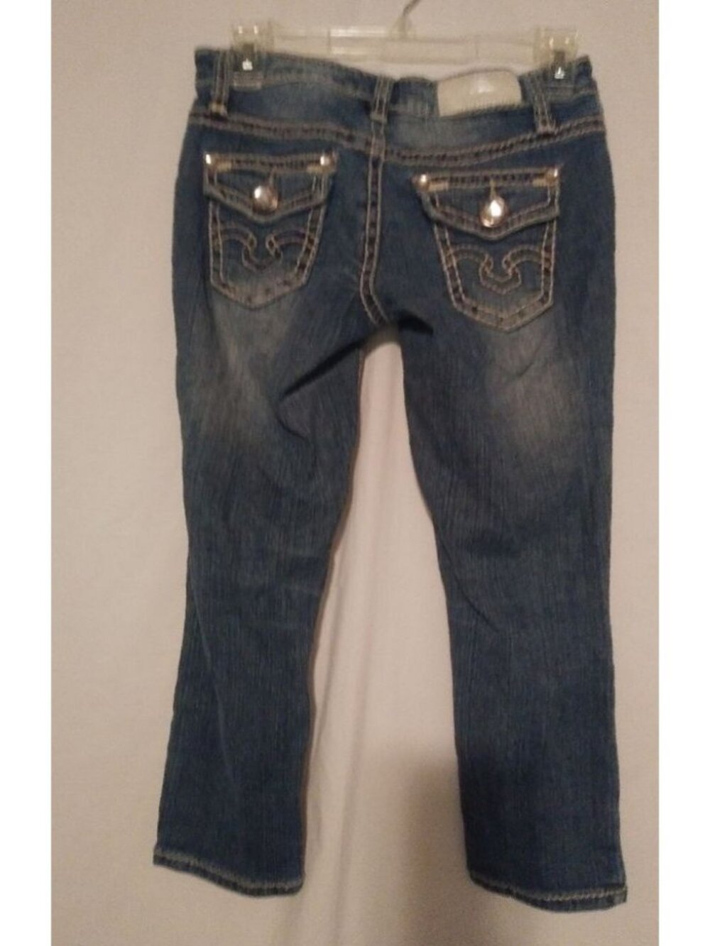 ZCO 1 29x21 Premium Stitched Gem Flap Bling Pocket Crop Jeans